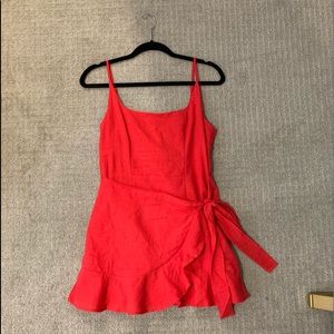 red wrap dress